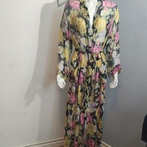 Fantasies By MORGAN TAYLOR Floral Sheer Kimono Robe long (Transparent)